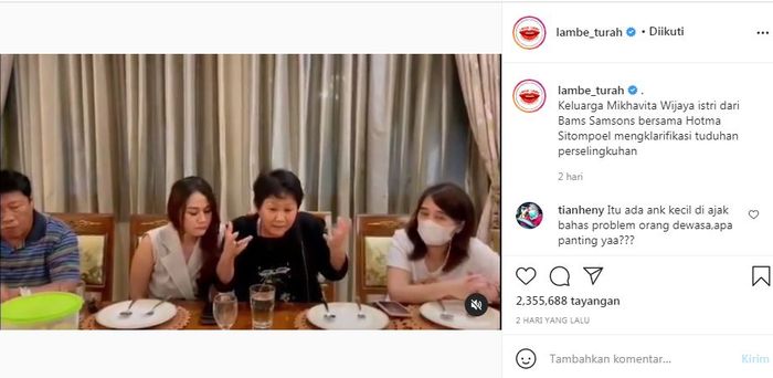 Video klarifikasi ibunda Mikhavita Wijaya yang juga mertua Bams Eks Samsons terkait rumor yang menyebutkan putrinya berselingkuh dengan Hotma Sitompul.