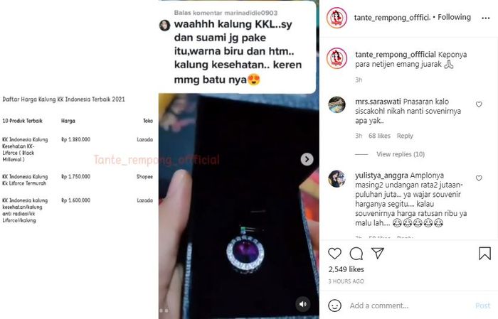 Harga kalung permata souvenir pernikahan Atta dan Aurel
