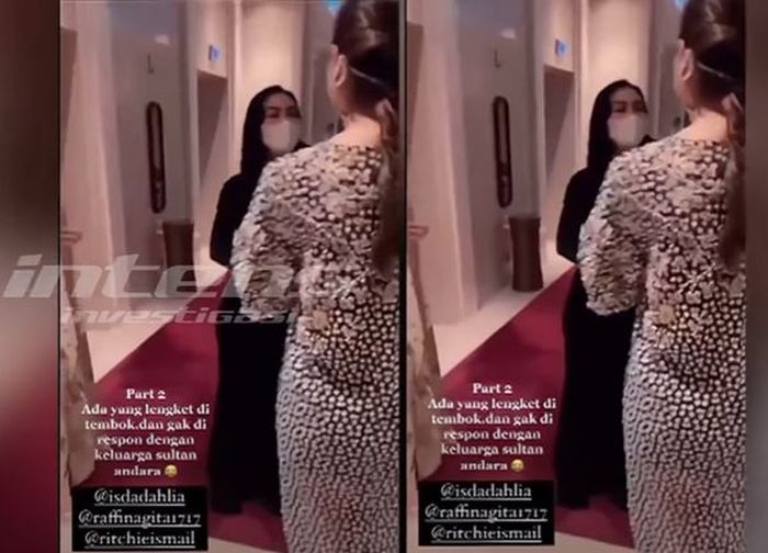 Momen Nagita Slavina saat berpapasan dengan Ayu Ting Ting di acara pernikahan Atta-Aurel