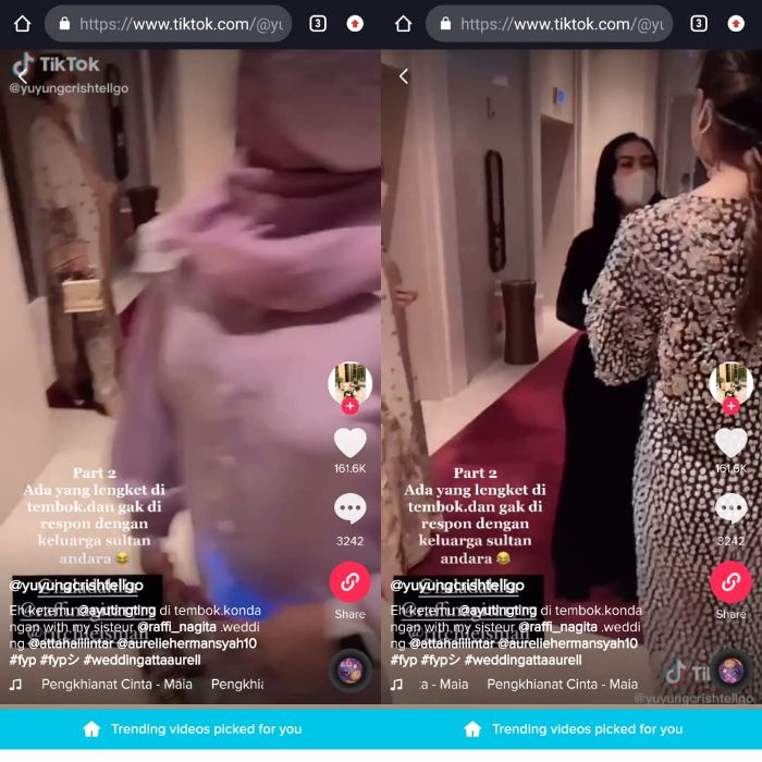 Ayu Ting Ting kepergok berdiri menjauh saat ketemu Nagita Slavina di pernikahan Atta Halilintar dan Aurel Hermansyah.