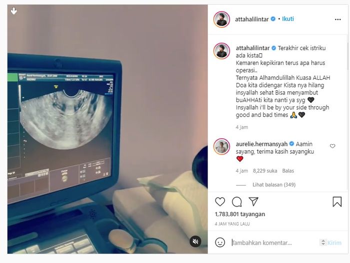 Unggahan <a href='https://jambi.tribunnews.com/tag/atta-halilintar' title='Atta Halilintar'>Atta Halilintar</a> soal hasil USG <a href='https://jambi.tribunnews.com/tag/aurel' title='Aurel'>Aurel</a> Hermansyah.