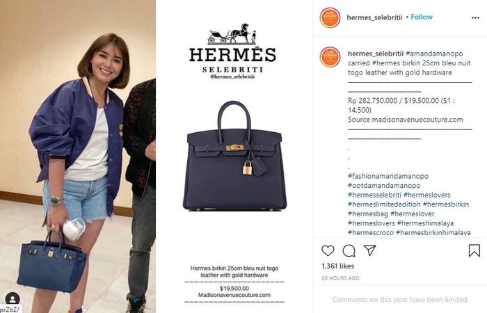 Amanda Manopo tenteng tas branded Hermes dengan harga setara satu unit rumah.