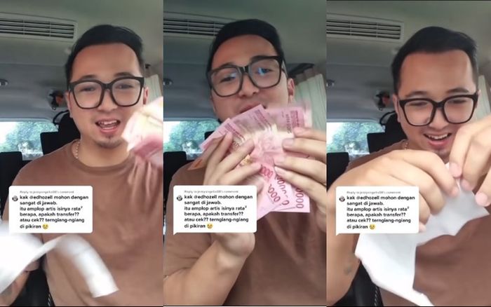 Edho Zell memperlihatkan uang amplop untuk kondangan Atta dan Aurel