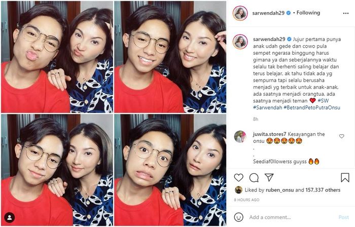 Sarwendah unggah foto bareng Betrand Peto