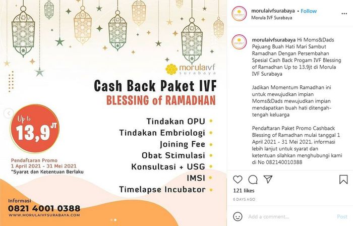 Morula IVF Surabaya memiliki promo cash back menarik dalam menyambut Ramadan