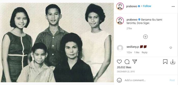 Prabowo bersama sang putra dan sang ibu