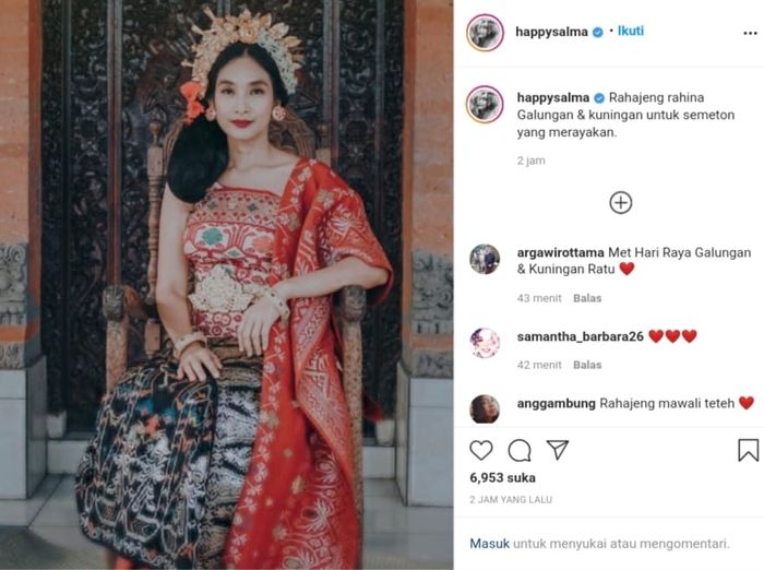 Happy Salma mengucapkan Selamat Hari Raya Galungan 