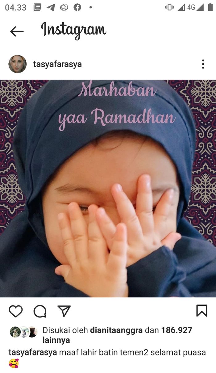 Tasya Farasya untuk pertama kali membagikan foto sang putri, Maryam Eliza Khair yang menghadap ke arah kamera.