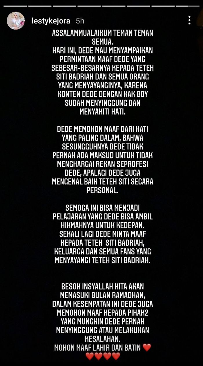 Lesty Kejora minta maaf kepada <a href='https://jambi.tribunnews.com/tag/siti-badriah' title='Siti Badriah'>Siti Badriah</a>.