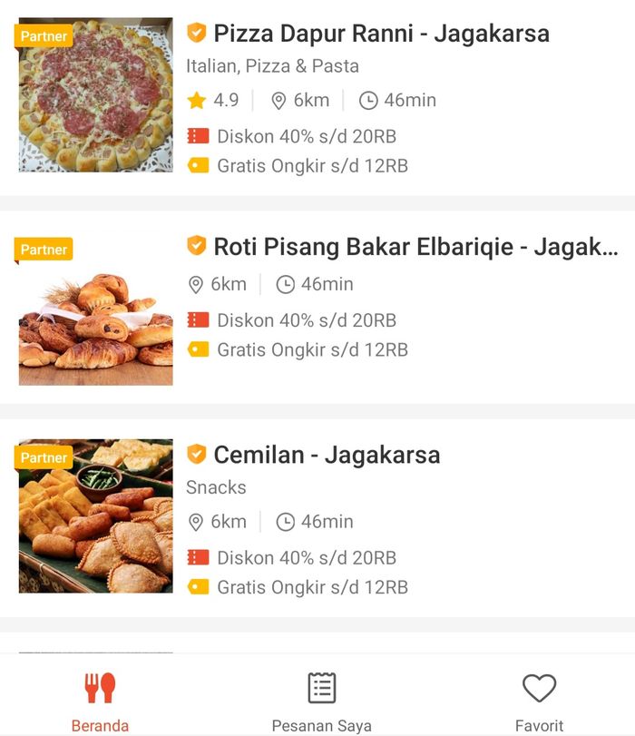 Tampilan aplikasi Shopee Food.