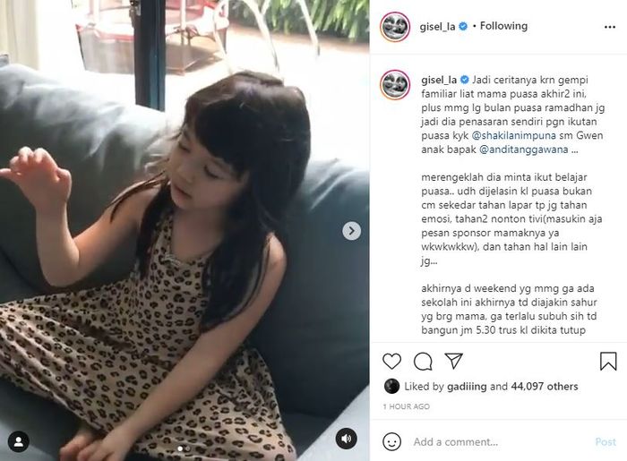 Gisella Anastasia Unggah Video Gempi Berdoa Sebelum Makan Puasa Setengah Hari