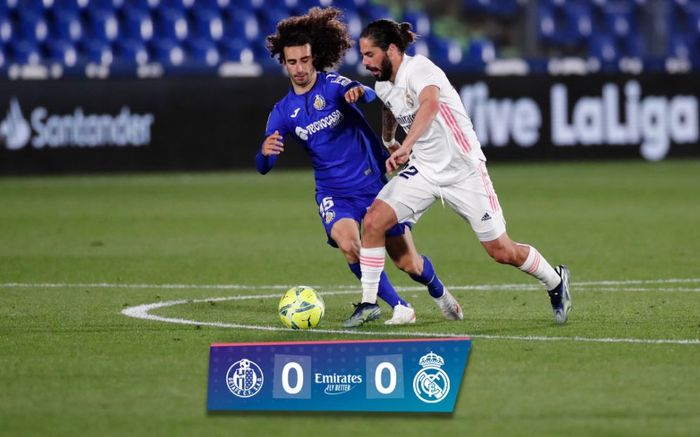 Real Madrid bermain imbang melawan Getafe pada pekan ke-33 <a href='https://manado.tribunnews.com/tag/liga-spanyol' title='Liga Spanyol'>Liga Spanyol</a> 2020-2021, Minggu (18/4/2021).
