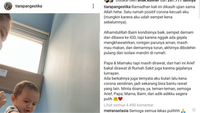 Unggahan Tiara Pangestika saat jelaskan keluarganya tertular Covid-19
