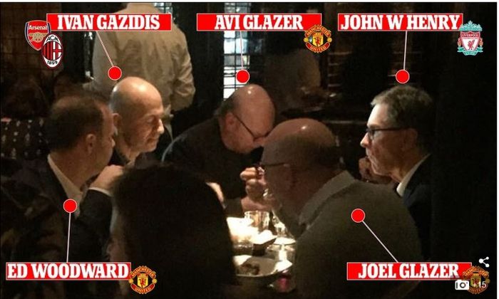 Lima bos dari klub-klub Eropa saat makan malam di New York pada 2017.