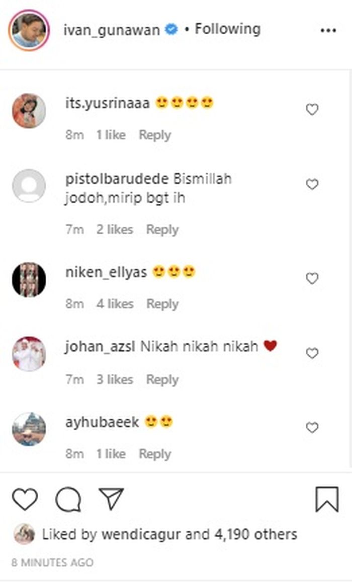 Komentar netizen di unggahan Ivan Gunawan.