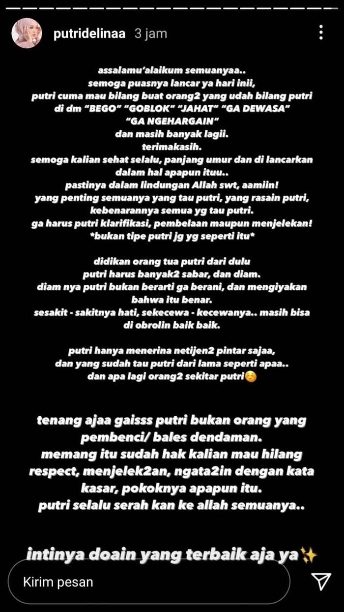 Curhatan Putri Delina