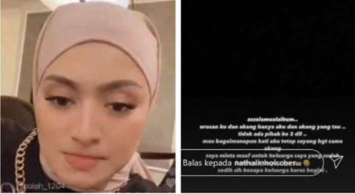 Instastory Nathalie Holscher saat mengklarifikasi permasalahan rumah tangganya dengan Sule yang dikomentari oleh oma dan pamannya.