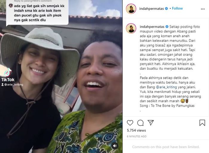 Respon <a href='https://medan.tribunnews.com/tag/indah-permatasari' title='Indah Permatasari'>Indah Permatasari</a> terkait komentar negatif <a href='https://medan.tribunnews.com/tag/netizen' title='netizen'>netizen</a> yang diarahkan kepada sang suami, <a href='https://medan.tribunnews.com/tag/arie-kriting' title='Arie Kriting'>Arie Kriting</a>.