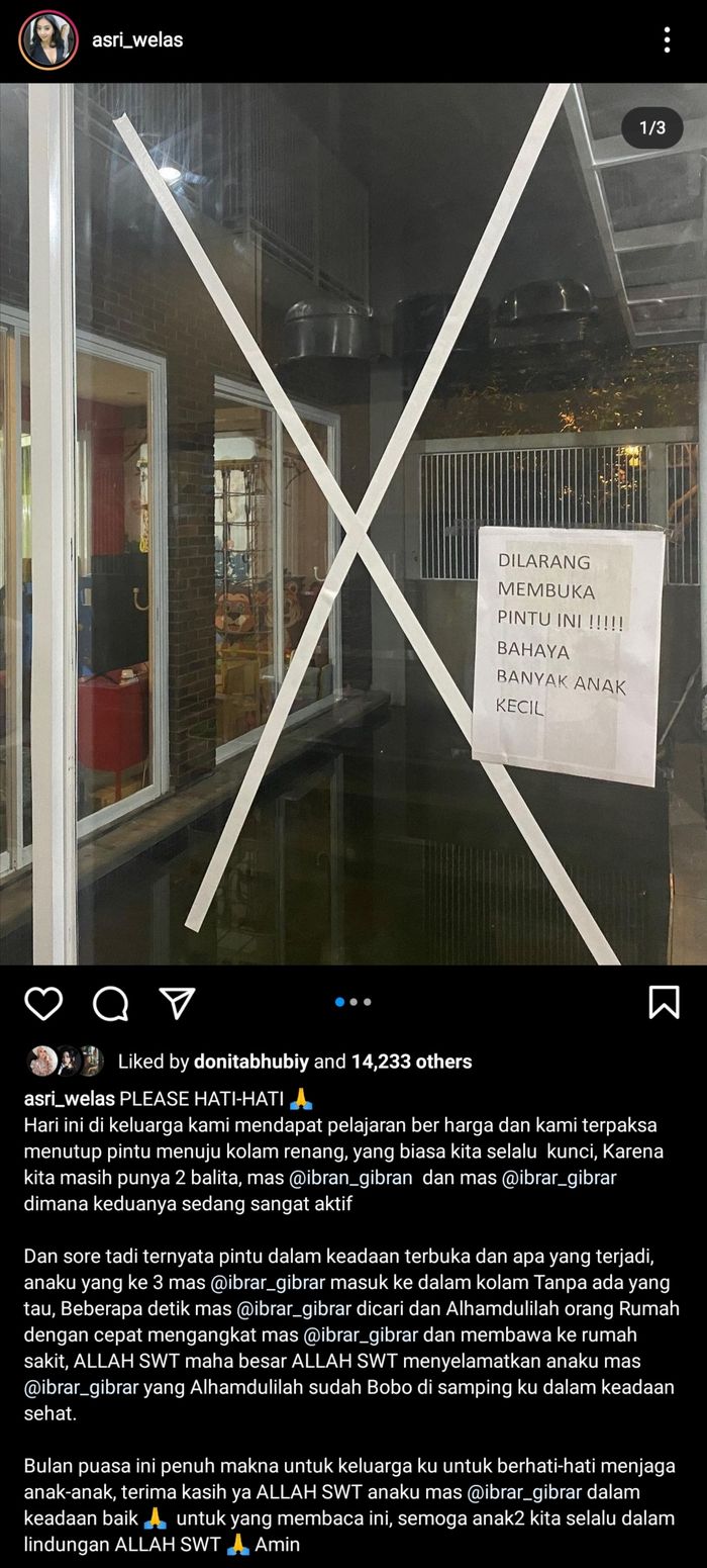 Anak Kedua Asri Welas Harus Dibawa ke Rumah Sakit Karena Tercebur di