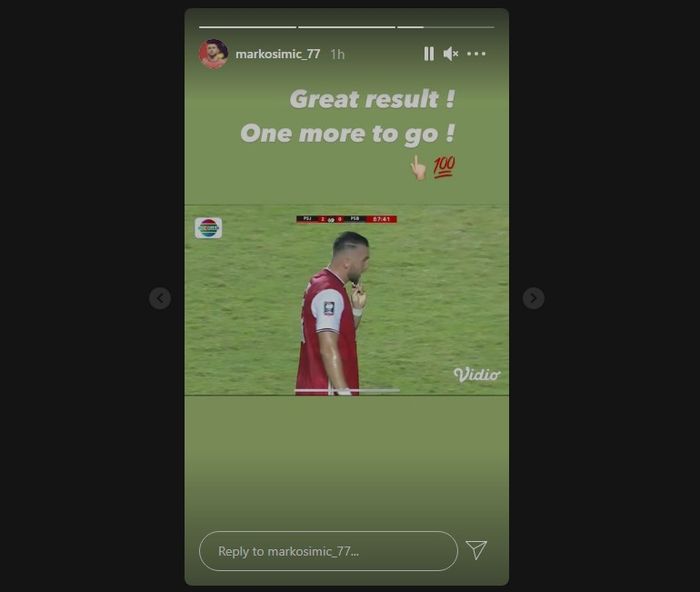 Unggahan Marko Simic usai tempatnya digusur Taufik Hidayat pada laga leg pertama final Piala Menpora 2021 (23/4/2021).