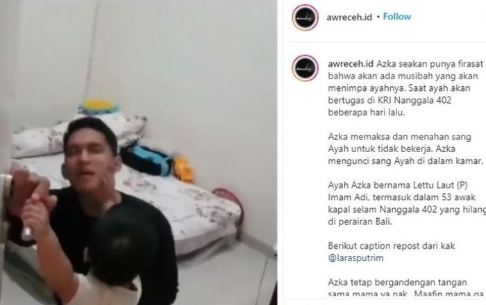 Video viral anak Lettu Imam Adi melarang sang ayah pergi di hari keberangkatannya bertugas dengan KRI Nanggala 402