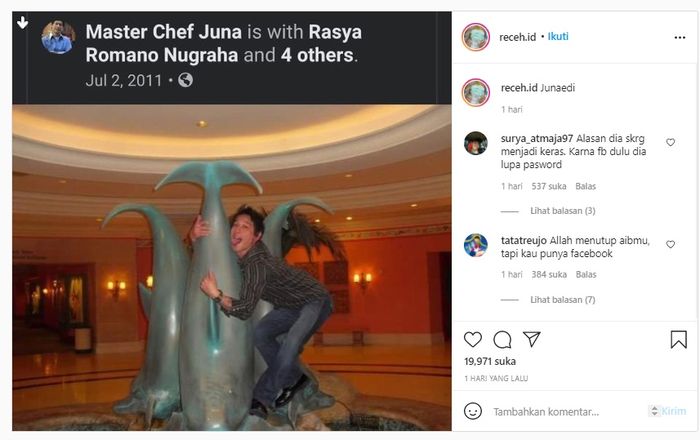 Pose Alay Chef Juna zaman dulu yang diunggah di Facebook.