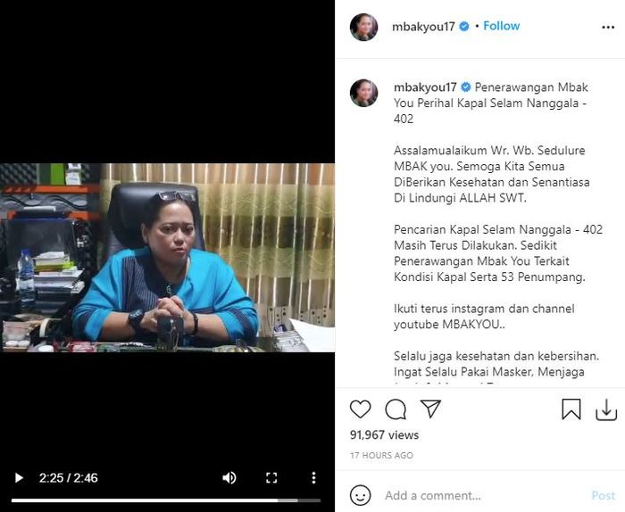 Mbak You terawang kondisi kapal selam KRI Nanggala-402 yang dinyatakan tenggelam