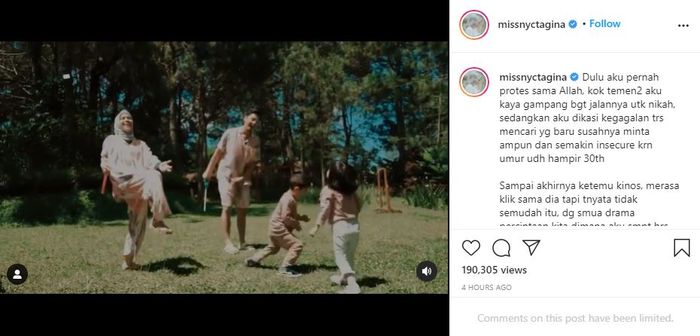 Unggahan Instagram Nycta Gina.