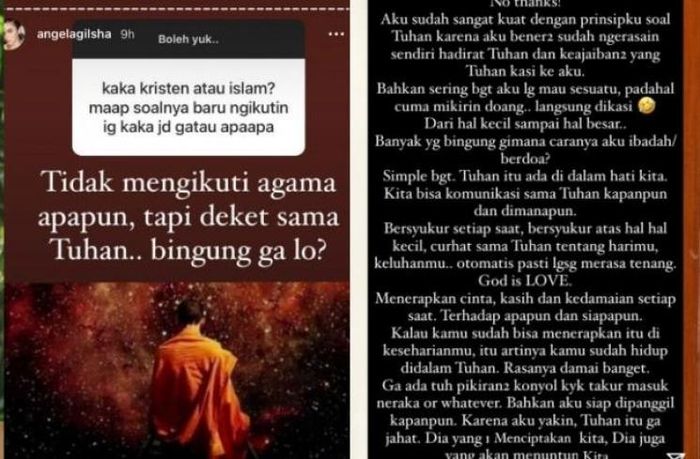 Anggela Gilsha mengaku dekat dengan Tuhan tapi tak ikut agama mana pun.