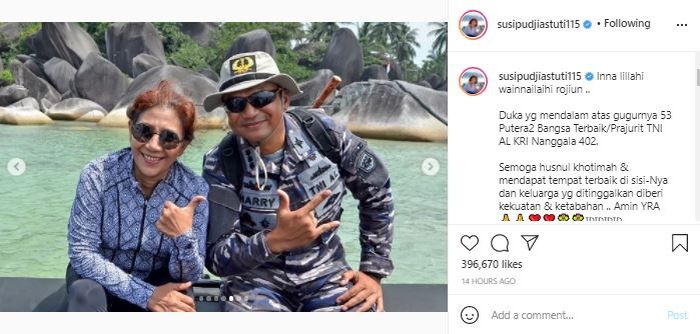Kenang jasa Harry Setiawan, Susi Pudjiastuti tak lupa sampaikan terima kasih untuk mendiang dan juga keluarga yang ditinggalkan.