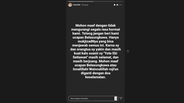 Mita menolak ucapan belasungkawa atas gugurnya sang suami di KRI Nanggala 402, Sertu Bah Yoto Eki Setiawan 