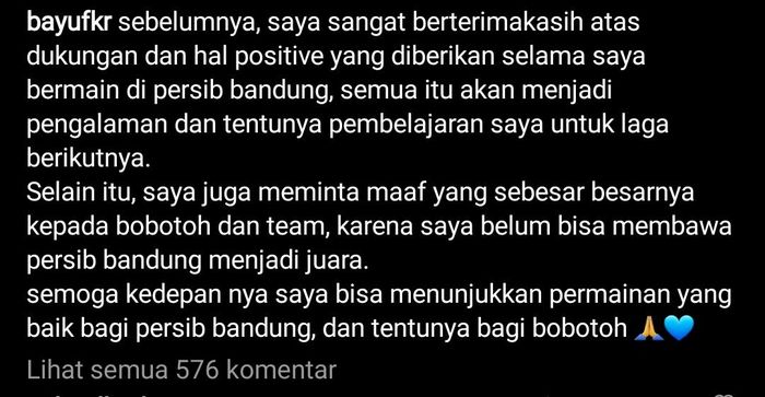 Pemain Persib Bandung, Bayu Mohamad Fiqri, buka suara seusai laga leg kedua final Piala Menpora 2021 melawan Persija Jakarta.