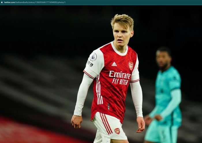 Martin Odegaard saat menjalani masa peminjaman di Arsenal pada paruh musim kedua 2020-2021.