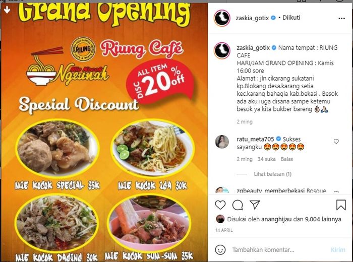 Zaskia Gotix jualan mie kocokInstagram @zaskia_gotix