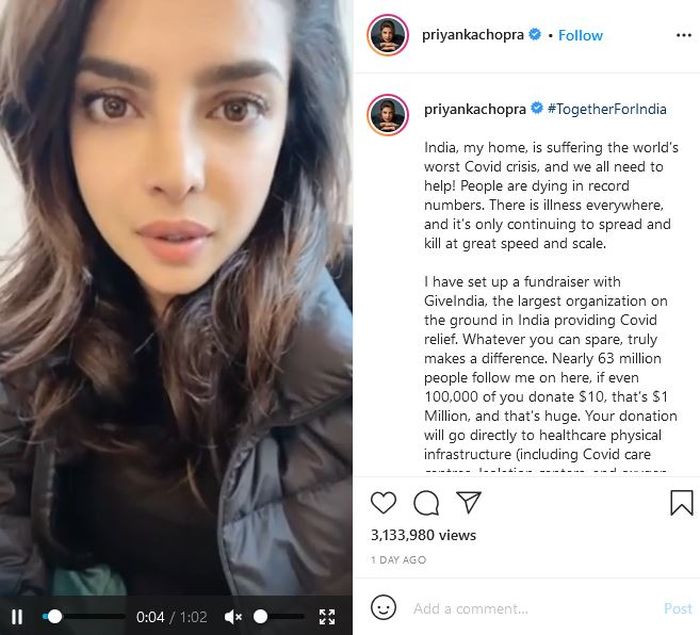 Respon Priyanka Chopra terkait Tsunami Covid-19 di India