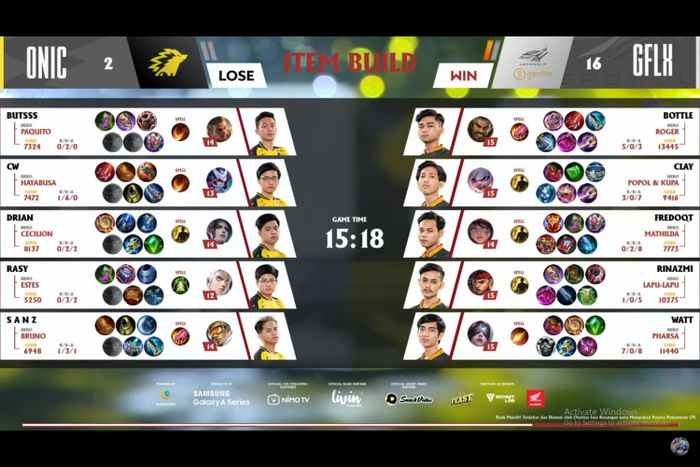 Build item game 1 Playoffs MPL ID S7: Genflix Aerowolf vs ONIC Esports.