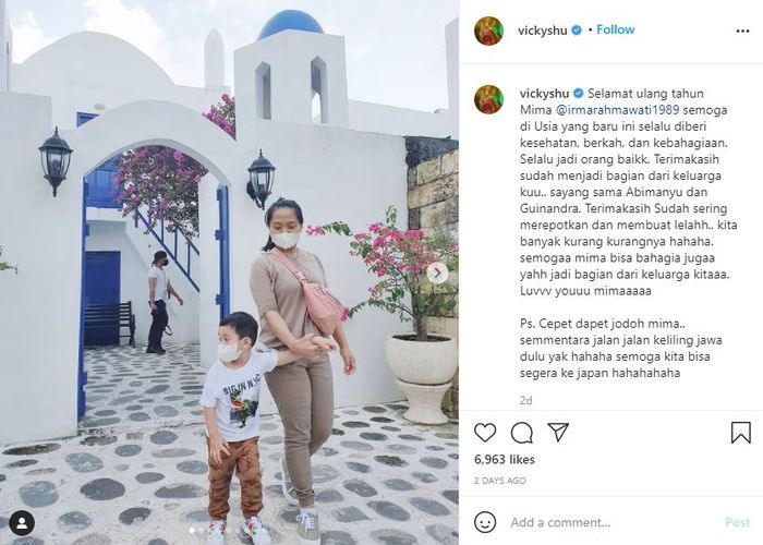 Postingan Vicky Shu Beri Ucapan Selamat Ulang Tahun untuk Pengasuh Anaknya