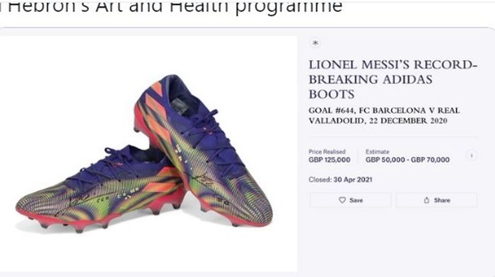 Sepatu bersejarah megabintang Barcelona, Lionel Messi, menjadi berkah untuk anak-anak penderita kanker setelah laku terjual Rp2,5 miliar. 