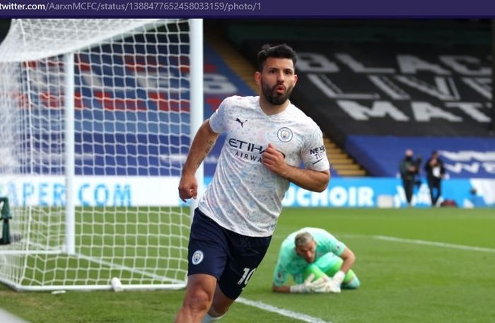 Sergio Aguero tampil apik saat Manchester City menghadapi Crystal Palace dalam laga pekan ke-34 Liga Inggris di Stadion Selhurst Park, Sabtu (1/5/2021).