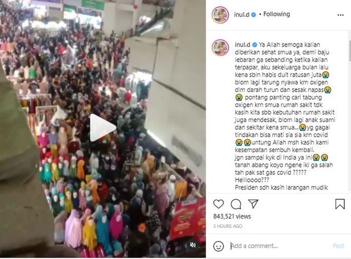 Miris saksikan kerumunan di Tanah Abang, Inul Daratista bagikan kritik pedas.