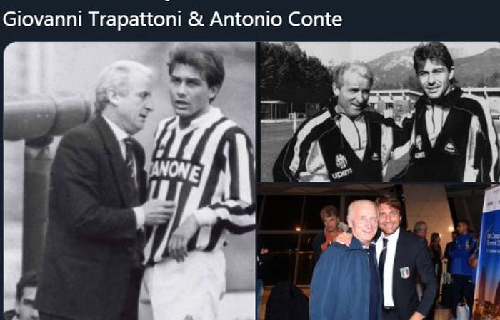 Antonio Conte dan Giovanni Trapattoni saat di Juventus dan ketika menjadi pelatih timnas Italia.