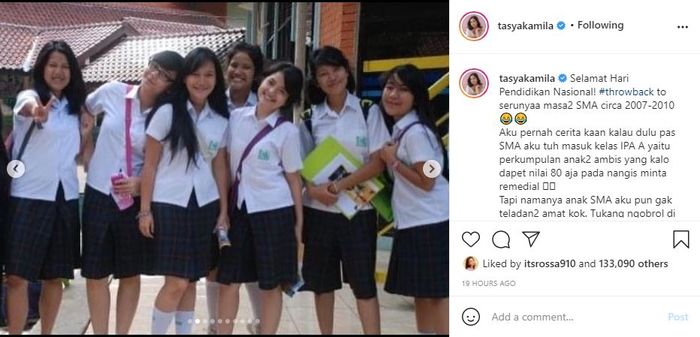Postingan <a href='https://medan.tribunnews.com/tag/tasya-kamila' title='Tasya Kamila'>Tasya Kamila</a> Kenang Masa-Masa SMA