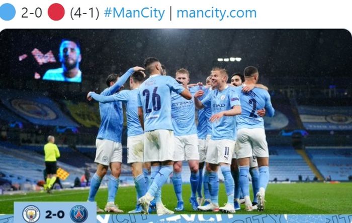 Manchester City tumbangkan PSG dengan skor 2-0 pada Selasa (4/5/2021).