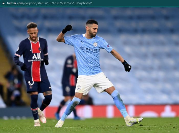 Dua ekspresi bertolak belakang antara Neymar dan Riyad Mahrez pasca-laga Manchester City versus Paris Saint-Germain.