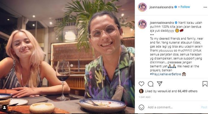Postingan Joanna Alexandra sehari sebelum sang suami meninggal dunia.