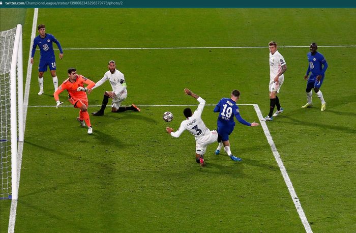 Proses terjadinya gol Mason Mount ke gawang Real Madrid pada laga leg kedua semifinal Liga Champions.TWITTER.COM/CHAMPIONSLEAGUE