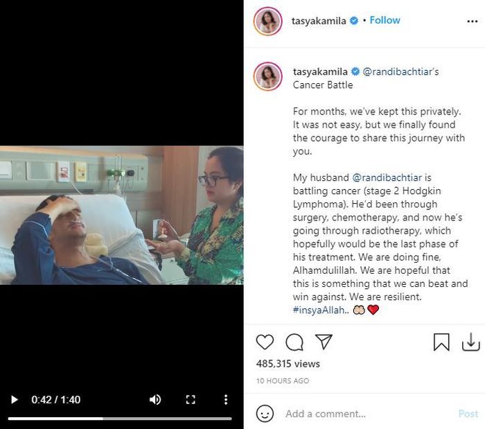 Suami Tasya Kamila menderita penyakit kanker limfoma hodgkinInstagram @tasyakamila