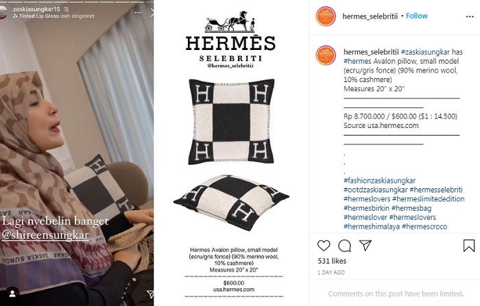 Bantal <a href='https://medan.tribunnews.com/tag/sofa' title='sofa'>sofa</a> Hermes yang menghiasi <a href='https://medan.tribunnews.com/tag/ruang-tamu' title='ruang tamu'>ruang tamu</a> di rumah artis <a href='https://medan.tribunnews.com/tag/zaskia-sungkar' title='Zaskia Sungkar'>Zaskia Sungkar</a> dan <a href='https://medan.tribunnews.com/tag/irwansyah' title='Irwansyah'>Irwansyah</a>