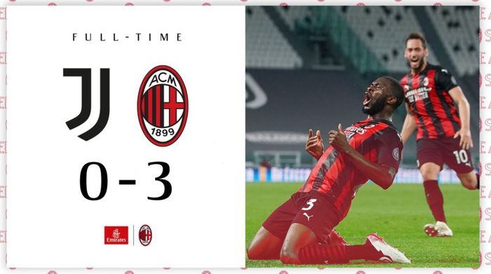 Juventus ditekuk 0-3 oleh AC Milan di kandangnya sendiri, Stadion Allianz, dalam laga pekan ke-35 Liga Italia 2020-2021.