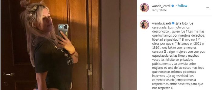 Unggahan Wanda Nara terkait fotonya yang dilaporkan netizen ke Instagram